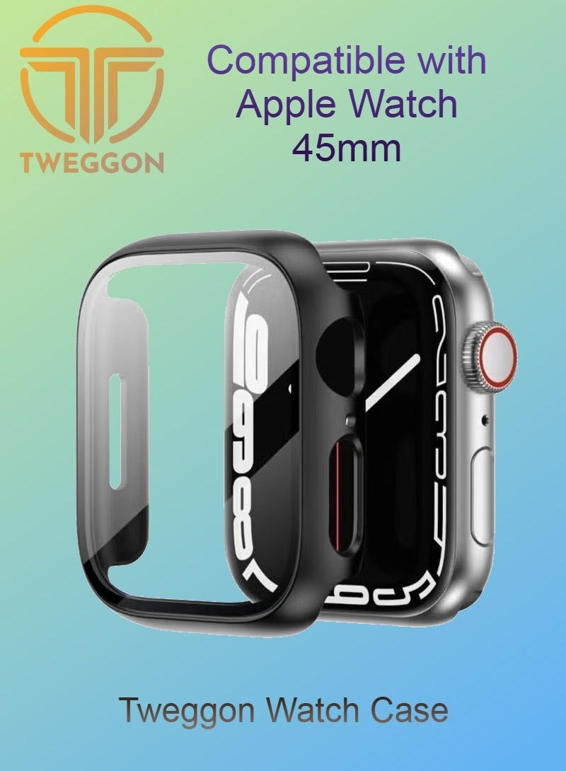 TWEGGON Apple Watch 9/8/7 Case 45mm, Protection Case with Tempered Glass Case for Apple Watch 9/8/7 45mm Black - Image 1